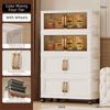 Plastic Storage Cabinet With Wheel Stackable Design Foldable Wardrobe Transparent Door Simple Assembly Large Capacity Storage