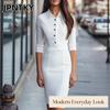 JPNTKY Women's Fashion Autumn Winter Solid Color Print POLO Neck Long Sleeve Casual Dresses