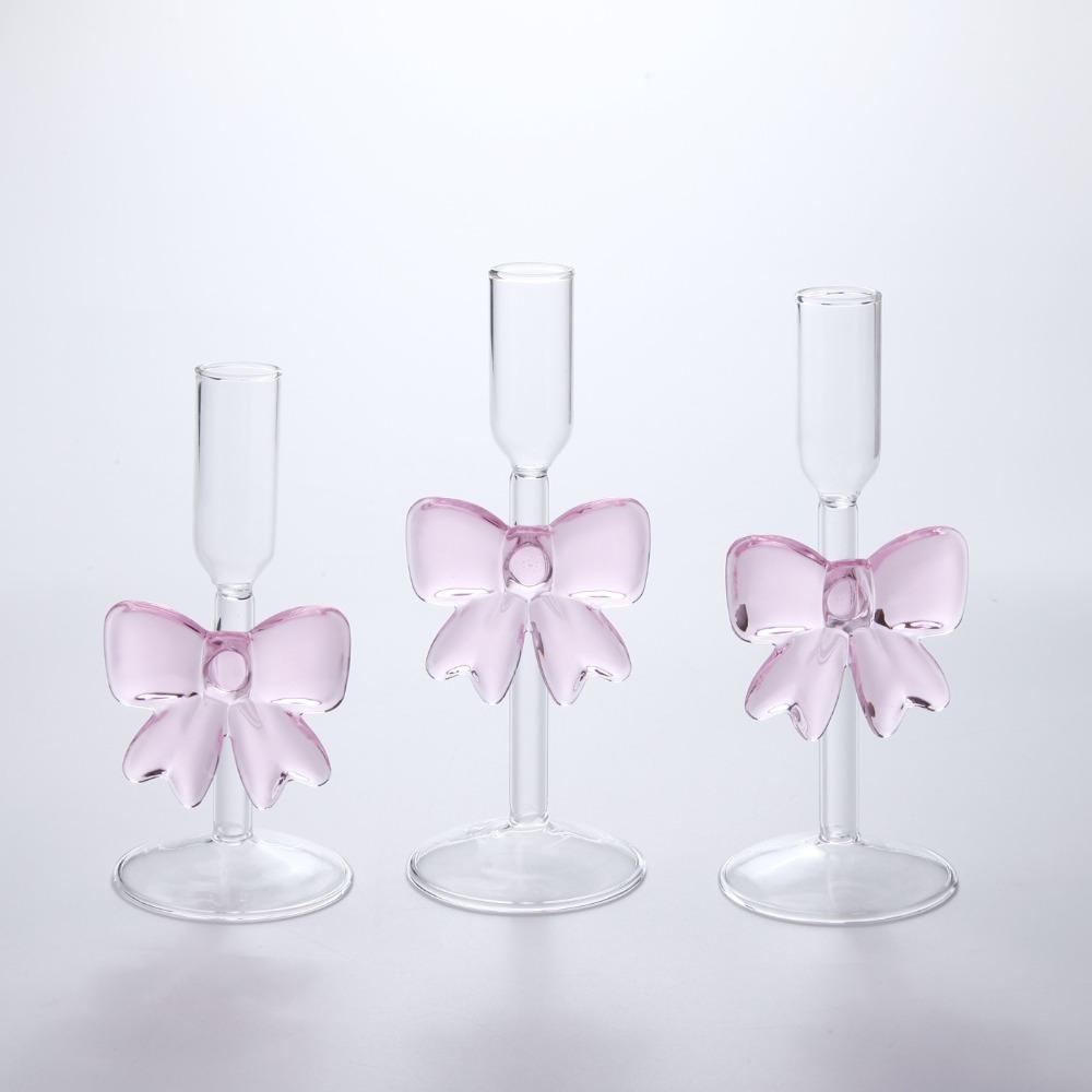 Clear Bow Candle Holder Party Decor Tall Glass Candlestick Holder Table Decoration Party Supplies Candlelight Dinner Props