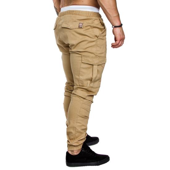 Plus Size Men Casual Solid Color Waist Drawstring Multi Pockets Long Cargo Pants