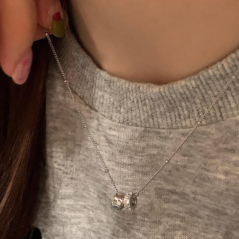 

ANENJERY Ожерелье-подвеска с цепочкой из бусин циркония с двойным кольцом для женщин, цепочка для ключицы, простые темпераментные украшения, подарки, оптовая продажа серебряный