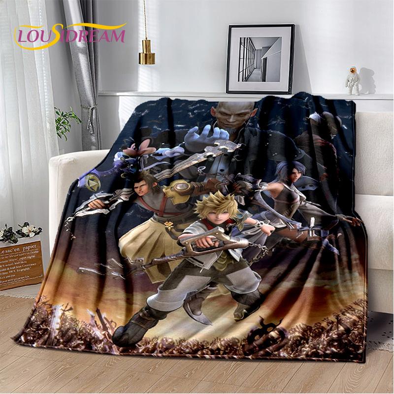 Weiche Plüschdecke mit 3D-Cartoon-Motiv „Kingdom Hearts“, Flanelldecke, Überwurfdecke für Wohnzimmer, Schlafzimmer, Bett, Sofa, Picknick, Kindergeschenk