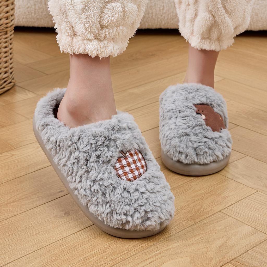 Niedliche Damen Hausschuhe Plüsch Warm Dicke Sohle Pantoletten Atmungsaktiv Weich Rutschfest Hausschuhe Innen Außen Herren Freizeit Hausschuhe