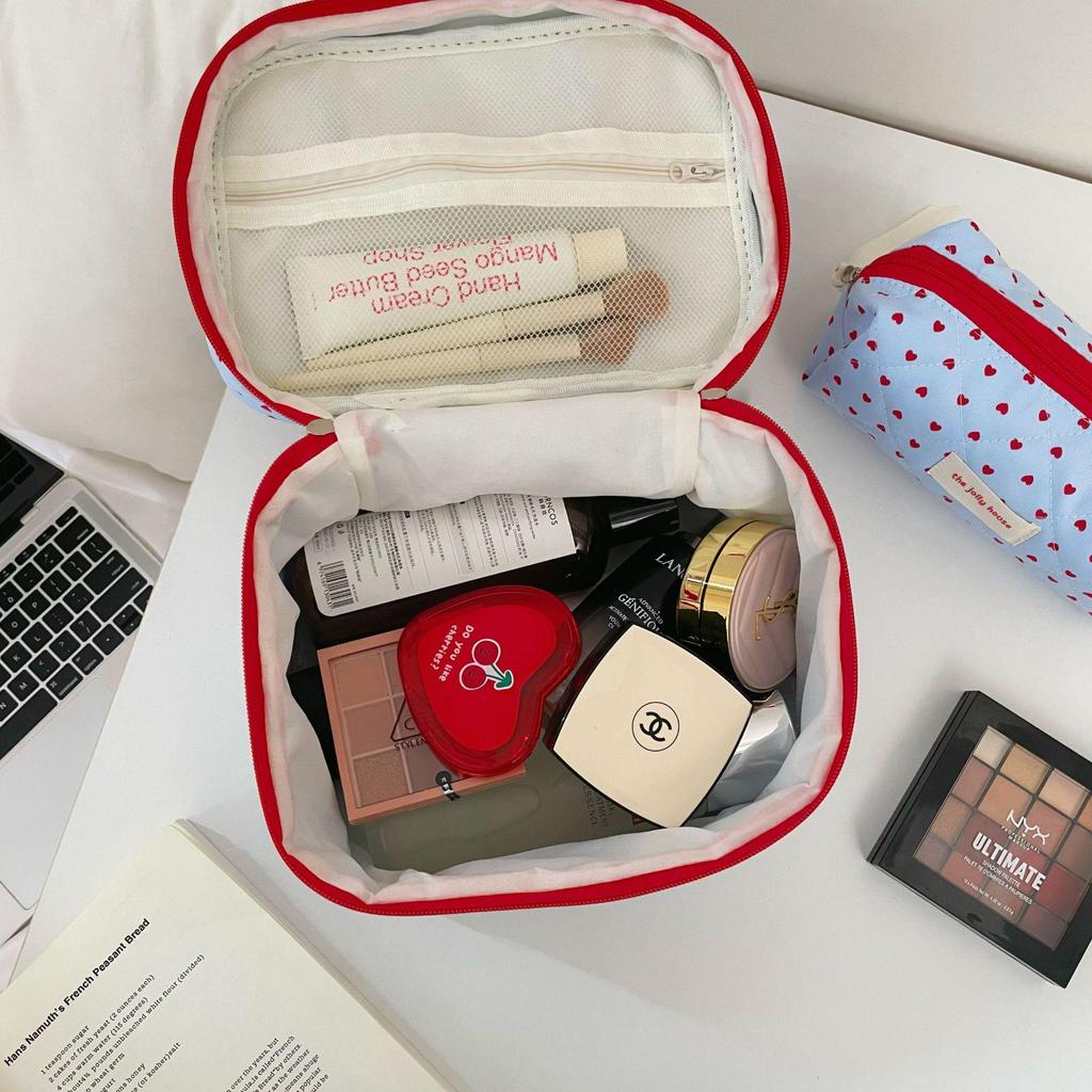 Blue Heart Women's Large Capacity Cosmetic Handbag - New 2025 Portable Storage Bag