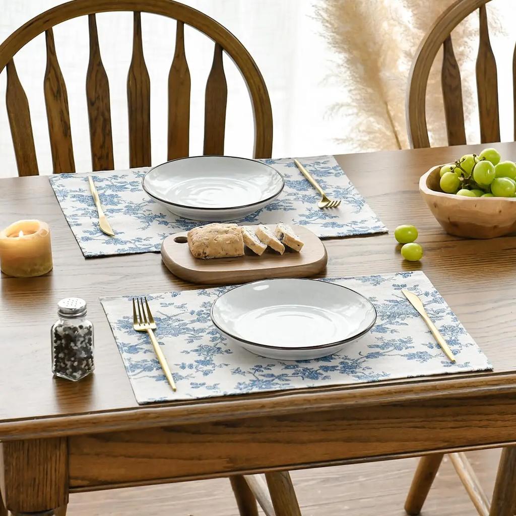 1PC French Pastoral Cloth Placemat Washable Modern Simple Table Mat Coffee Table Plate Pad Blue Floral Cotton Fabric Home Decor