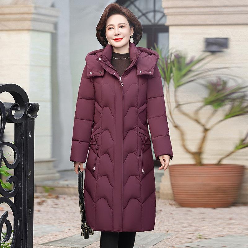 Middle-aged and elderly thickened down jackets for women's medium and long mother over the knee winter clothing extremely cold high-end big fur collar