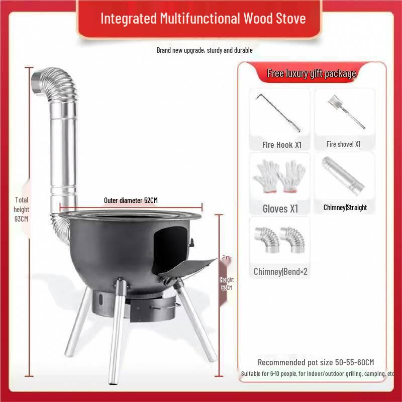 Portable Outdoor Wood-Burning Stove with Large Pot Stand