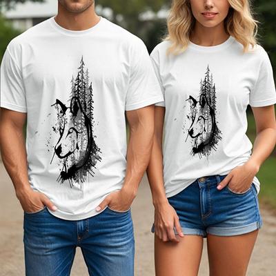 Wolfswald T-Shirt – Wildnis Naturfreundes T-Shirt, Grunge Tierkunst Shirt