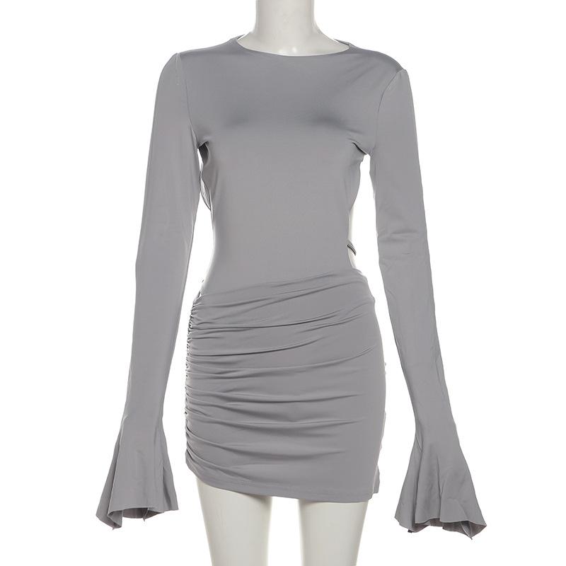 

Зимний женский модный тренд с круглым вырезом и длинным рукавом, сексуальный цельный костюм с бретелькой через шею L серый