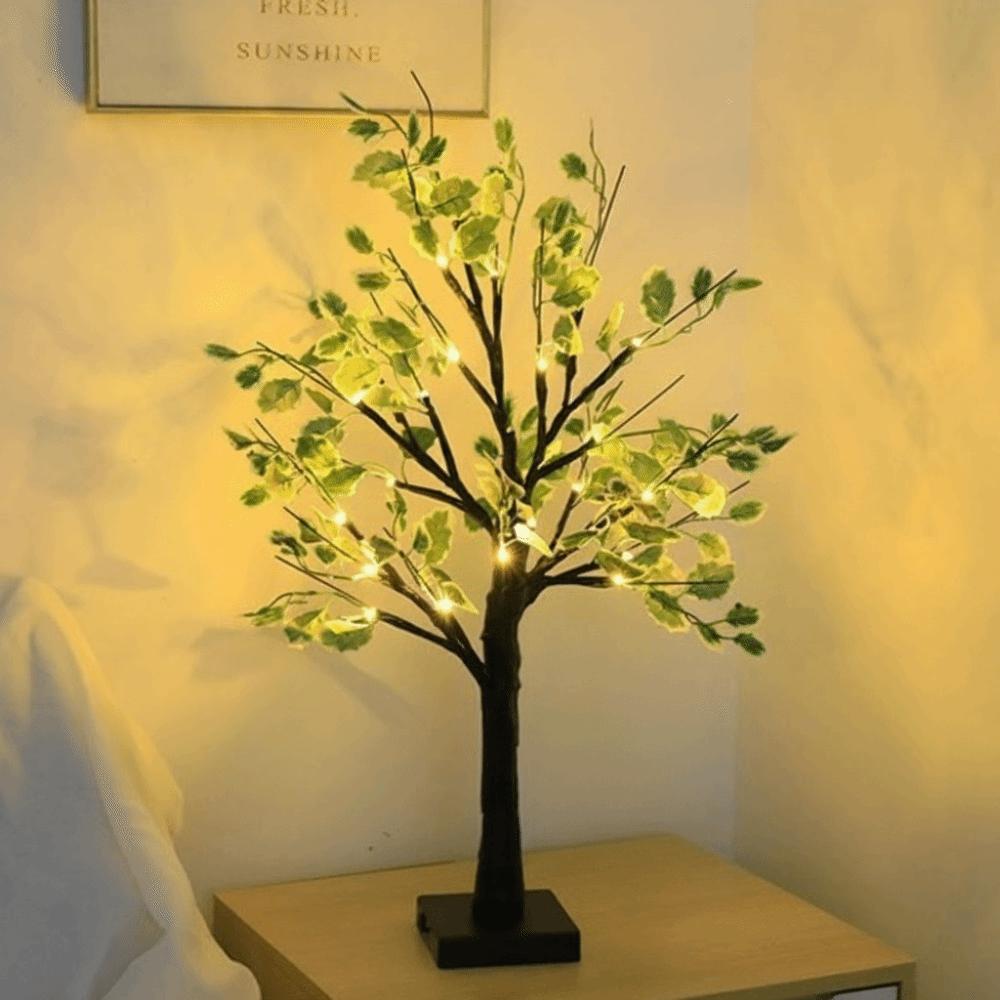 Simulation Green Leaves White Birch Tree Lamp Luminous Decoration Tree Home Decoration