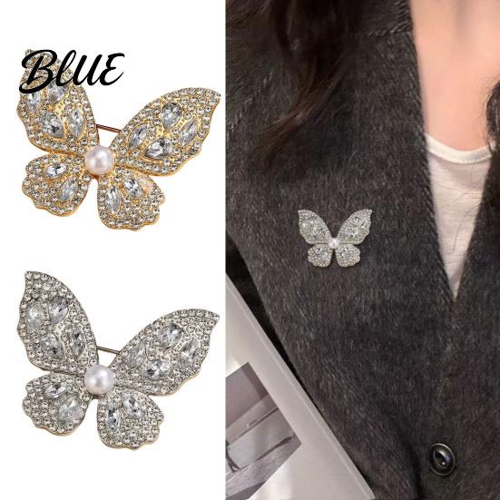 Faux Pearl Rhinestone Brooch Women Three-Dimensional Butterfly Design Pin