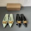 Summer Mules Women Plus Size 42 Shoes Fashion Metal Chain Flats Pointed Toe Women's Slippers Ladies Casual Shoes Outside Slides