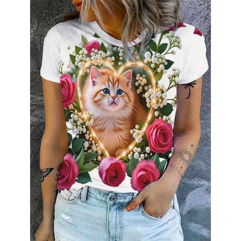 Color Animal Short Sleeve Crew Neck Short Sleeve Fashion Women's Clothing 3D Animal Color Printing Crew Neck T-Shirt Tees