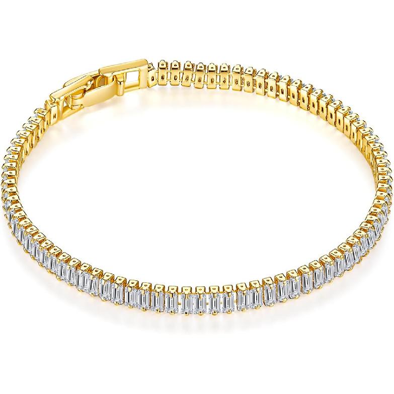 MINDDHA 14K Gold/White Gold Plated Cubic Zirconia Tennis Bracelet | Silver, Gold Bracelet for Women | Rectangle, Square, Round Shape CZ Stone | Width