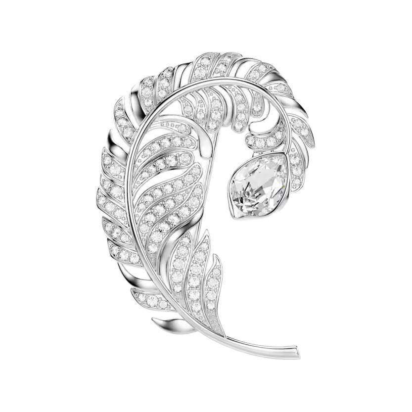 Swarovski Feather Design Crystal Brooch Unisex brooch Silver 5747549 Box (Random Color)