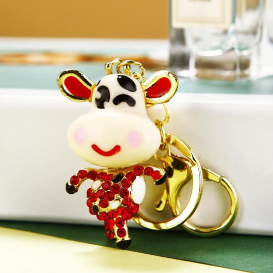 Keychain Sparkling Rhinestones Inlaid Cow Design Key Chain Decorative Good Luck Keyring Bags Wallets Cars Accessory