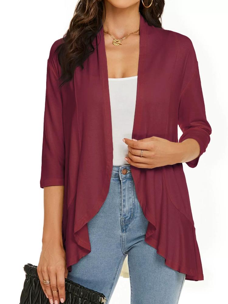 Cardigan stampato in tinta unita, nuovo per primavera e autunno, con maniche a sette quarti e top arricciato