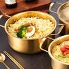 Korean Style Ramen Pot Stainless Steel With Lid Soup Pot Gold Plated Double Ear Hot Pot Camping Cookware