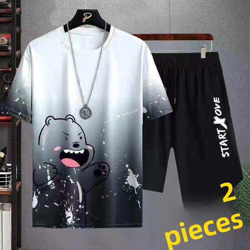Faionable Lightweight Set for Men Summer Casual Spor Two-Piece Suit Teenage Polyester Fiber Orts