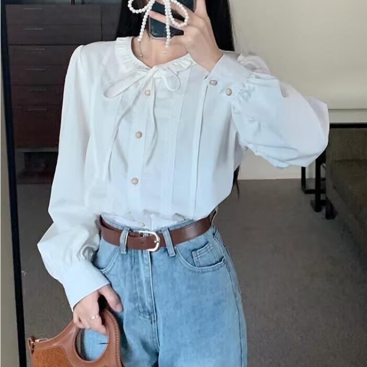 White Shirt Doll Collar New Design Sense Niche Spring Shirt French Style Long Sleeve Top