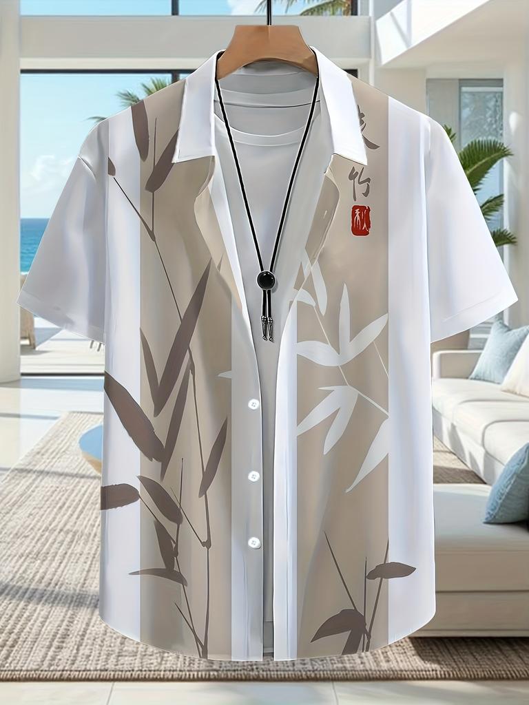 Color-Block Pattern Design Print, Men'S Casual Shirt, Men'S Casual Short Sleeve Hawaiian Holiday Shirt
