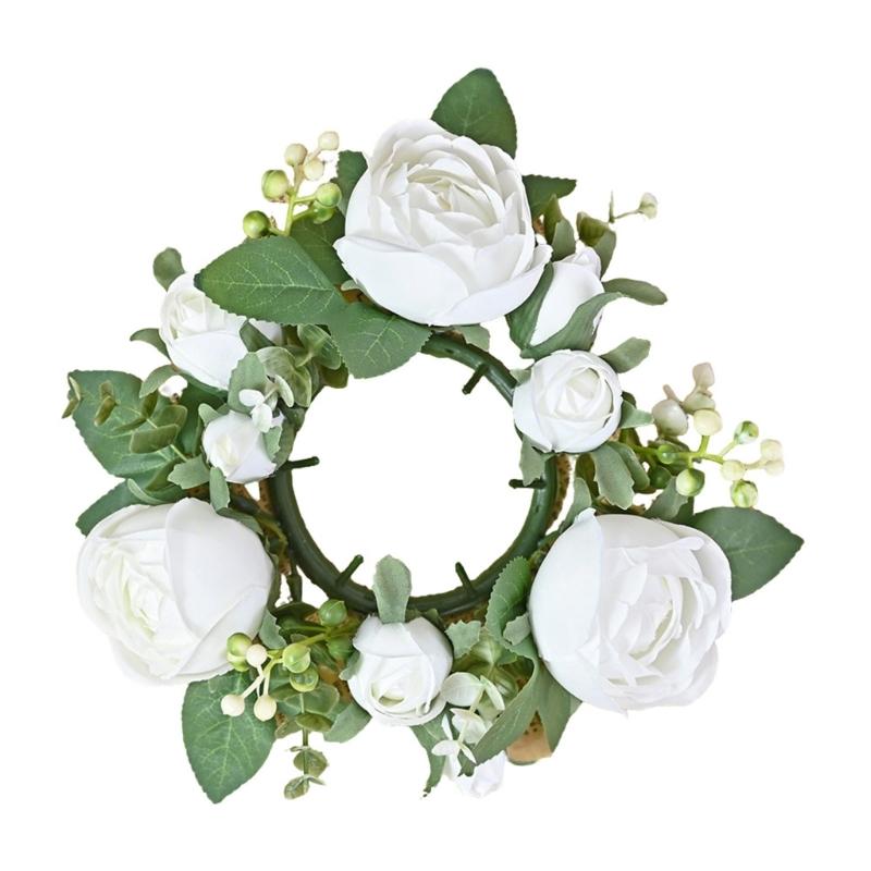 Artificial Rose Flower Candle Wreath Valentine's Day Candle Stand Rings for Pillars Wine Bottle Wedding Decoration