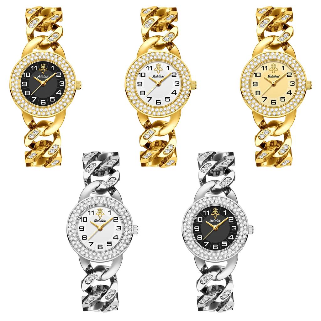 YaLaLuSi Stylish Ladies’ Luxury Diamond-Set Bracelet Watch: An Elegant Water-Resistant Quartz Timepiece Perfect as a Gift Relo