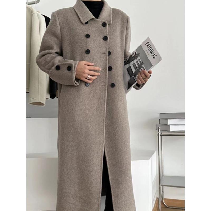 Double-sided Cashmere Coat Women's Autumn and Winter New Style Loose Temperament Double-breasted Woolen Woolen Coat