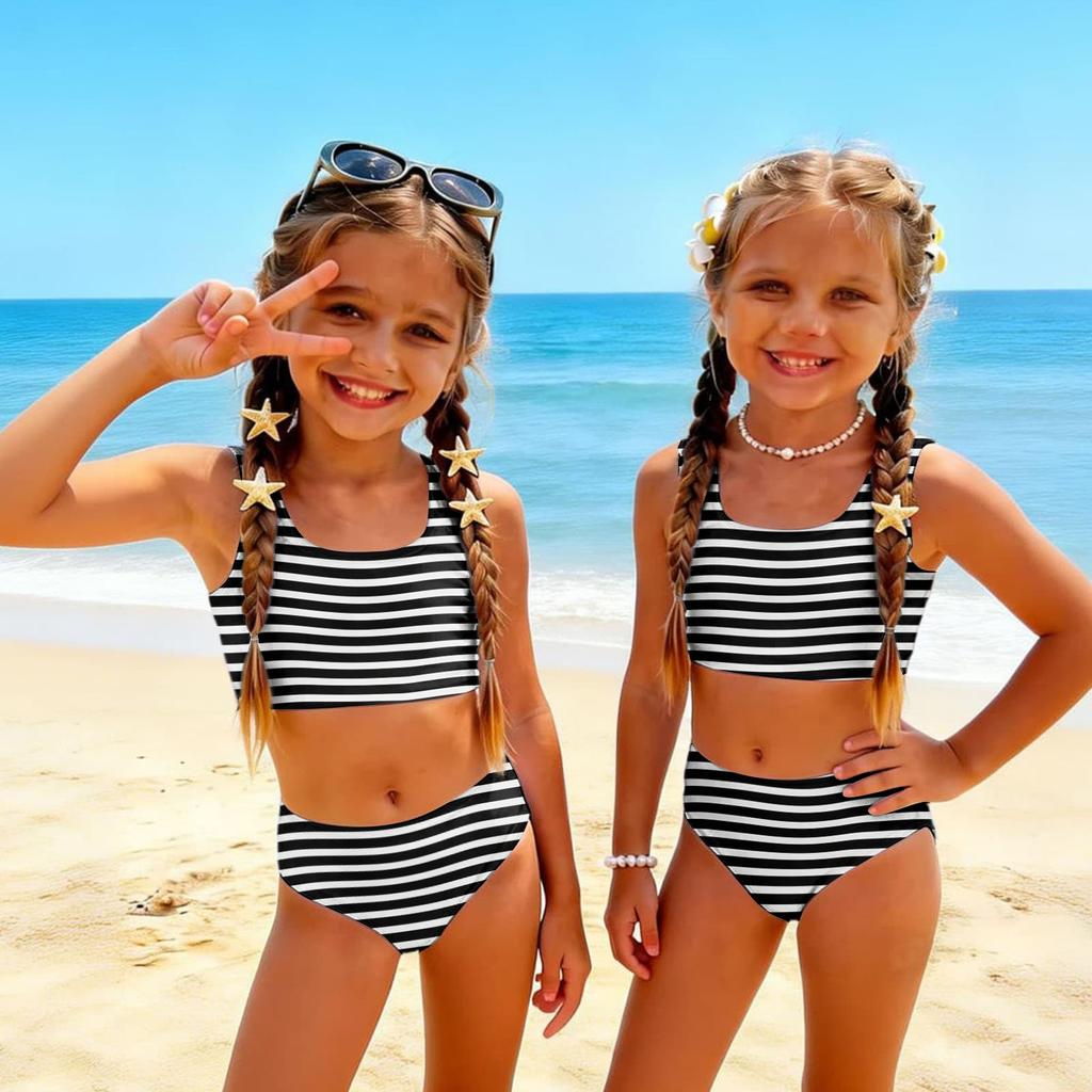 Dívčí dvoudílný plavkový set Bikini Letní ležérní tílko a kalhotky Pruhovaný potisk Plavky pro děti na pláž a k bazénu