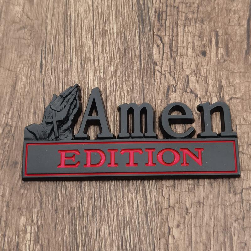 3D Metal Faith Car Emblem Praying Hands Cross Design 4 Colors Amen Edition Auto Badge Easy Apply Sticker for Drivers