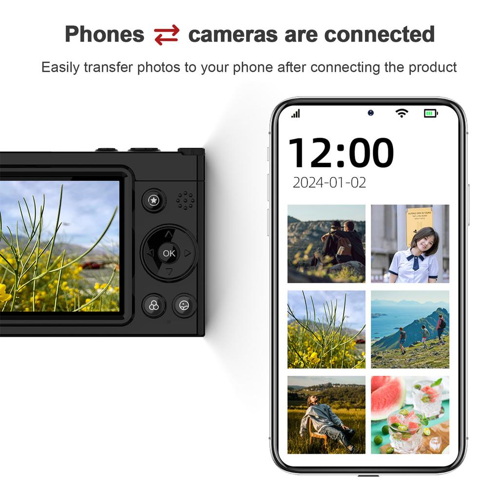 Portable 4K CCD Digital Camera WiFi Digital Video Camera 64MP 2.83 Inch Screen Manual/Auto   28X Digital Zoom Built In Flash 80 Filter Effects Bir