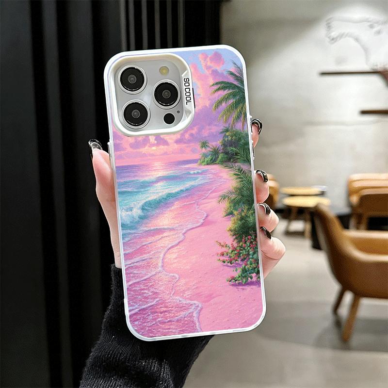 Pink Sunset Beach Dreamy Scenery Shockproof Phone Case for iPhone 17 Air 16 16E 15 Pro Max 14 Plus 13 Mini 12 Back Cover Anti Fa
