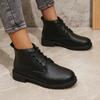 Fashion Women's Shoes 2024 Hot Sale Lace Up Women's Boots Autumn Round Toe Solid Chunky Heels Rubber Concise Short Barrel British Boots