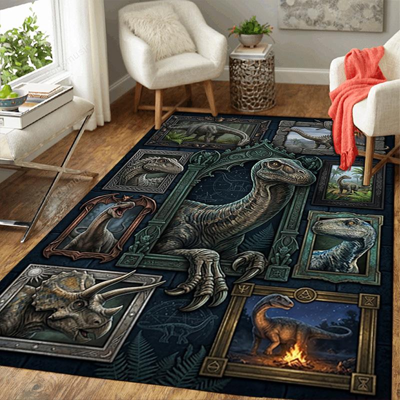 Prehistoric Dinosaurs Pattern Rug Floor Mat for Living Room or Bedroom Soft and Comfortable Carpet a Gift for Birthday and Holiday.