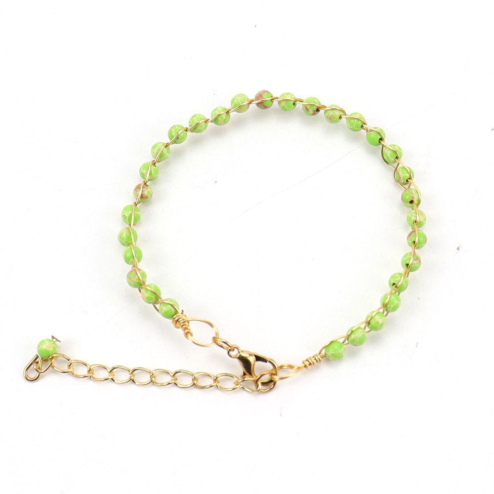 Personalized Handmade Gold Wrapped Agate Bead Crystal Bracelet Women'S Adjustable B75
