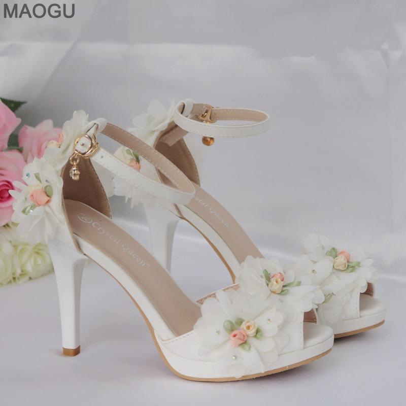 

Peep Toe Ankle Straps Women s White Wedding Shoes Floral Decors High Heel Pumps for Ladies Elegant Fashion Sandals Size 34-42 34 белый