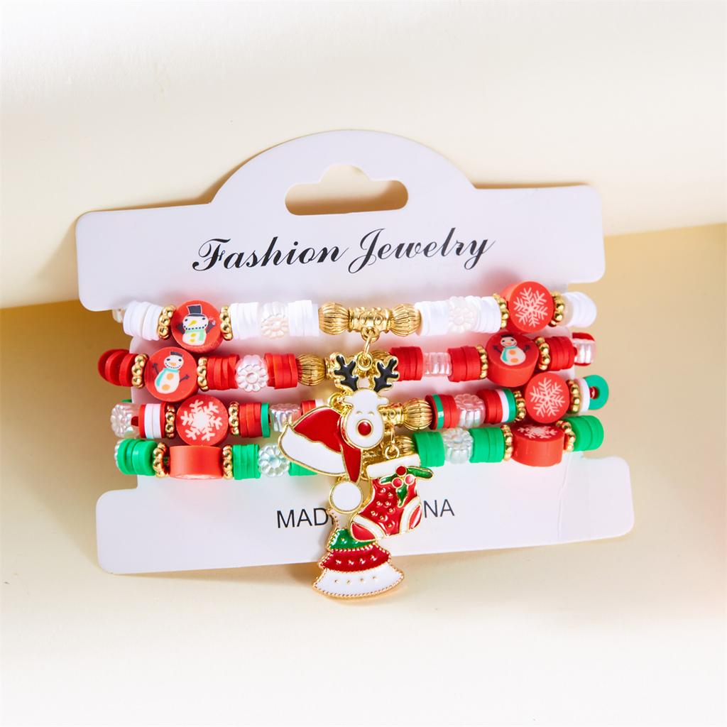 Merry Christmas Tree Santa Claus Bracelet For Women Xmas Deer Crystal Polymer Clay Beads Woven Bracelet New Year Jewelry