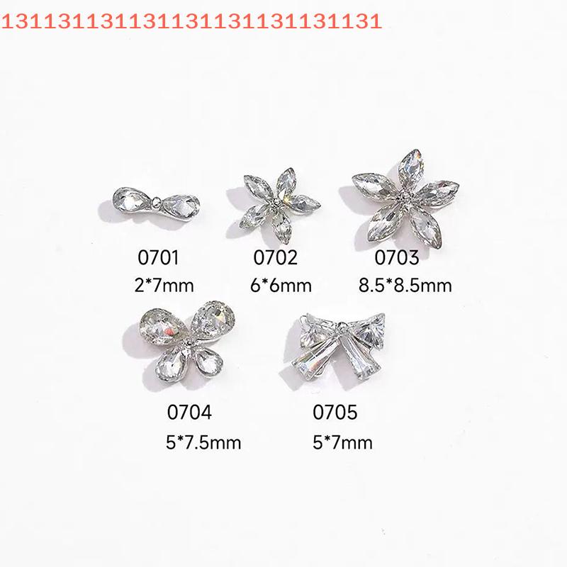 10Pcs DIY Decoration for Nails Craft Shiny Zircon Nail Art Rhinestones Flatback Gemstones Bowknot Flower Charms