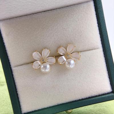 Brincos de Flor de Pérola de Água Doce de Zhuji com Agulha de Prata Esterlina S925