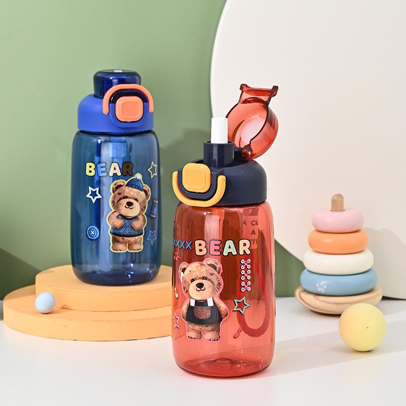 Plastic Cartoon Children's Water Cup with Straw Student Summer Kettle Outdoor Portable and Cute Good-looking Plastic Cup