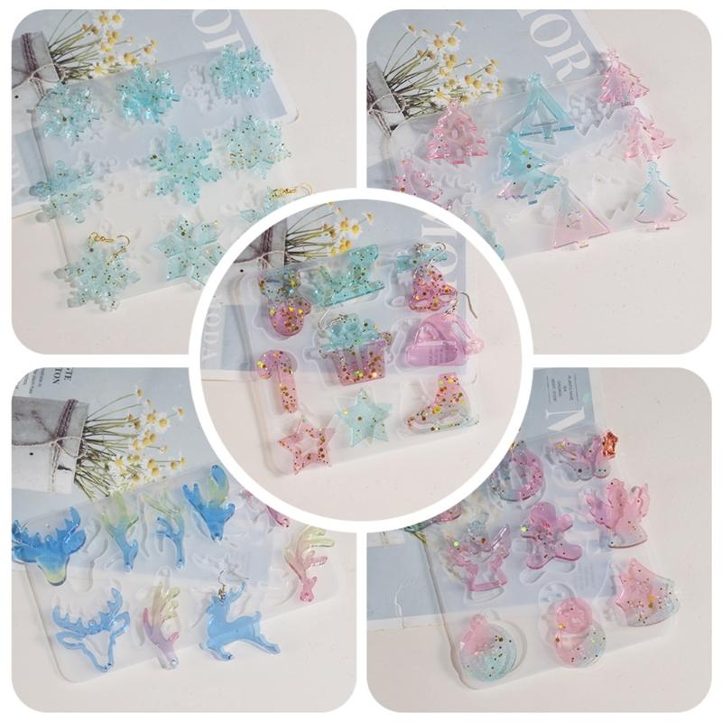 Orecchini Serie Natalizia Stampi in Silicone Stampi per Resina Epossidica Cristallina Ornamento Natalizio per Artigianato di Gioielli Festivi