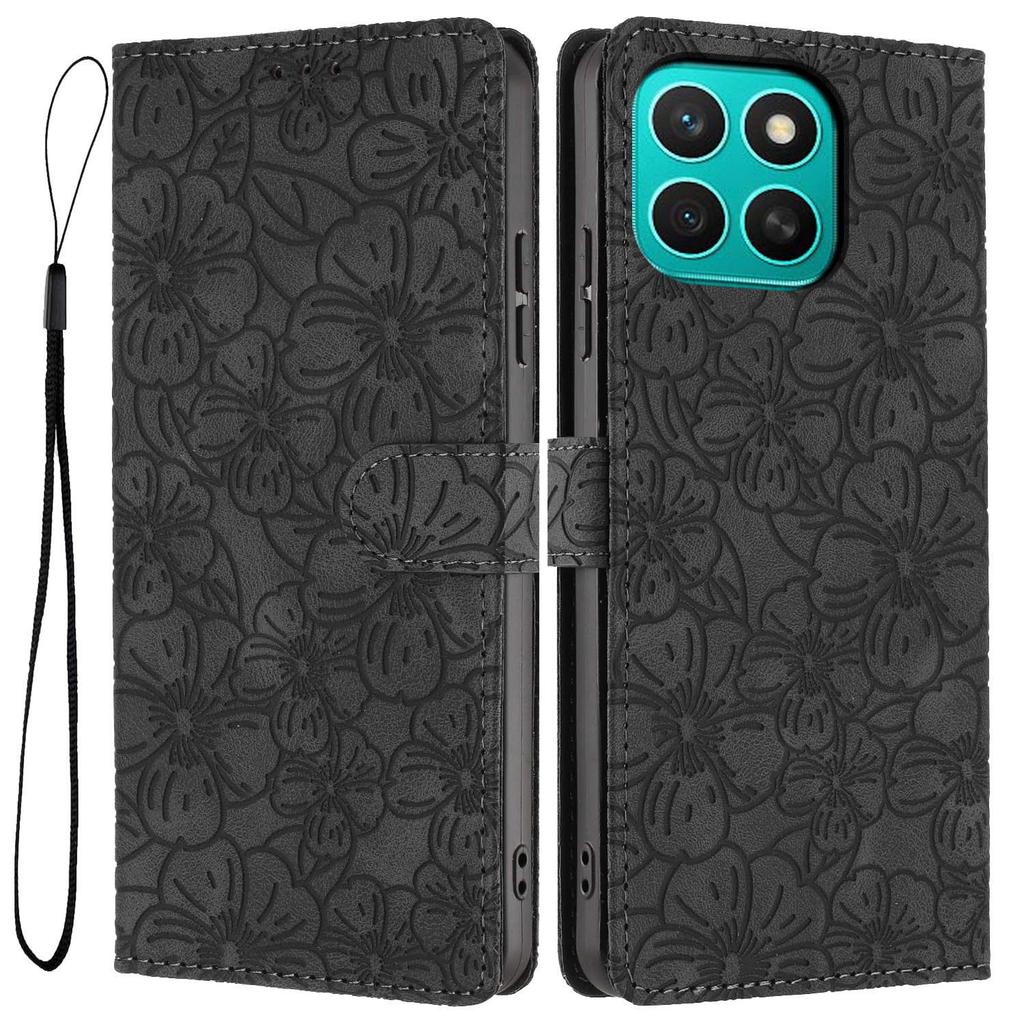 For Honor X8c 4G Flip Case Cherry Blossom Pattern Leather Wallet Stand Phone Cover with Wrist Strap