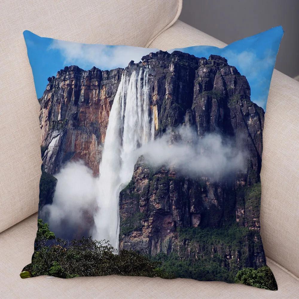 Waterfall Printed Pillow Case for Home Sofa Children Room Decor Beautiful Scenery Pillowcase Soft Plush Cushion Cover 45x45cm