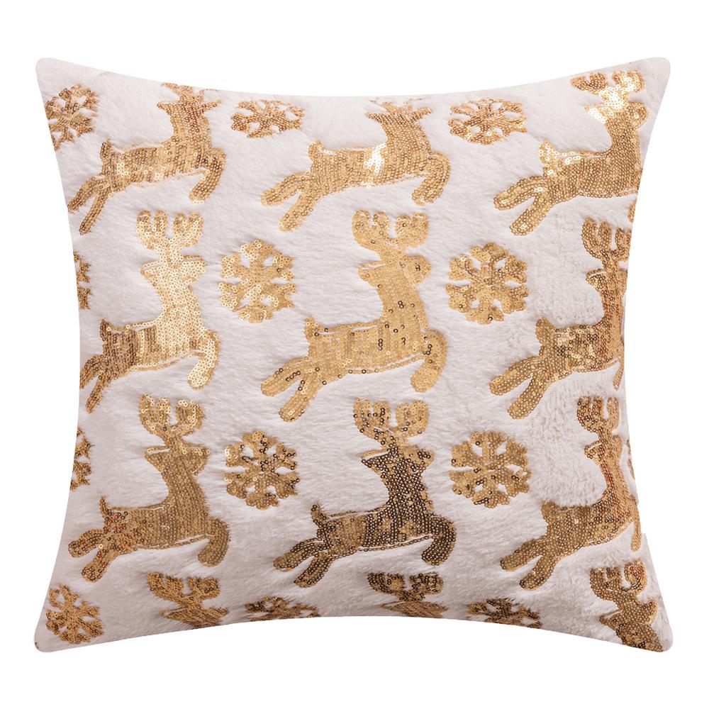 New Sequin Christmas Pillow American Holiday Plush Sofa Pillow Cushion Cover Sequin Embroidered Pillow Cover Aa