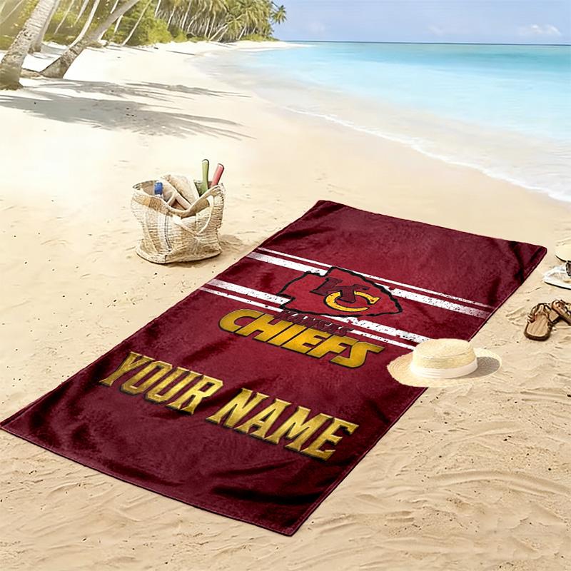 Name Custom Kansas City Chiefs Print Beach Towel, Large Soft Quick Dry Towel for Beach Camping Swimming