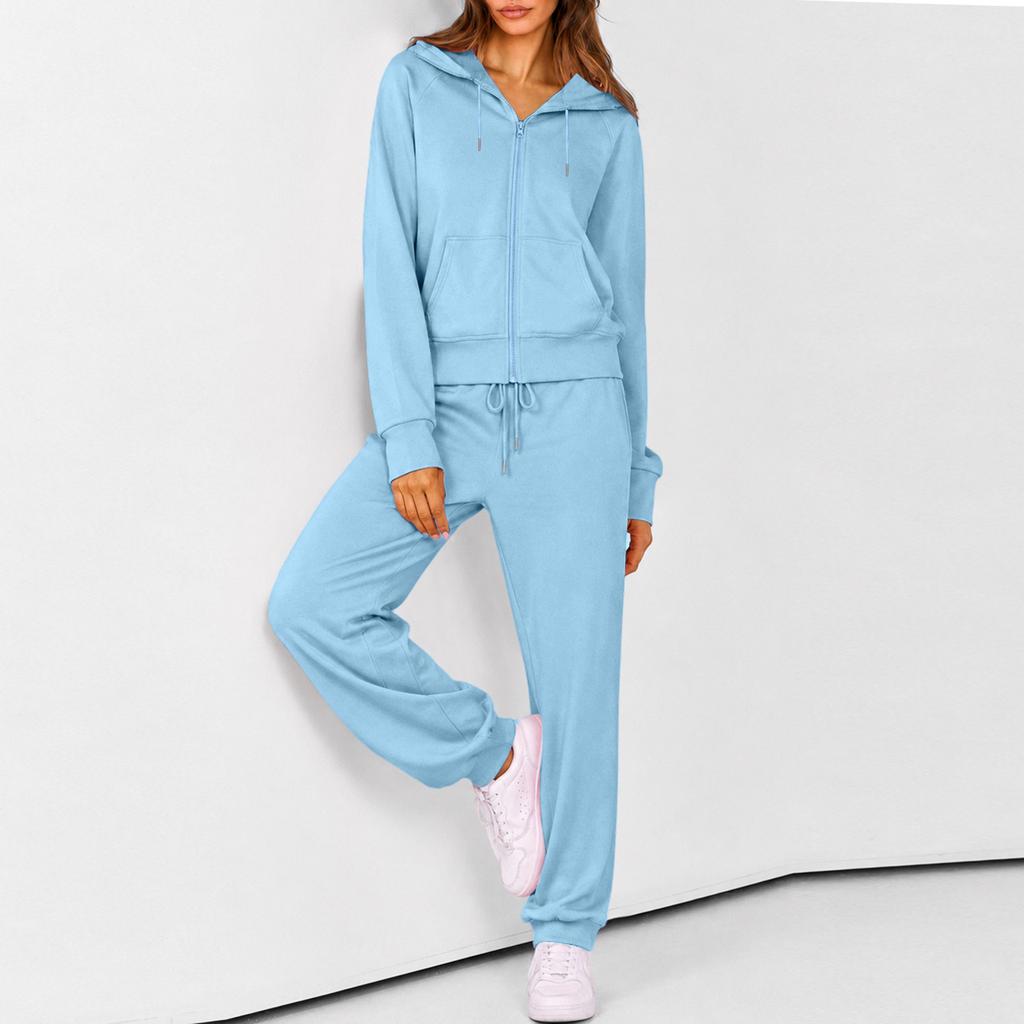 Conjunto de Sudadera con Cremallera y Pantalón Jogger para Mujer - Chándal Casual de Dos Piezas con Color para Ropa Deportiva