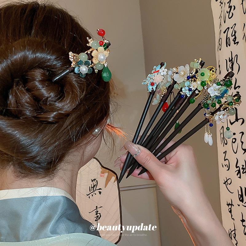 New Chinese Style Butterfly Flower Bead Tassel Hairpin, Chinese Style High-End Hairpin, Hanfu Versatile Hairpin, Hair Accessory for Women