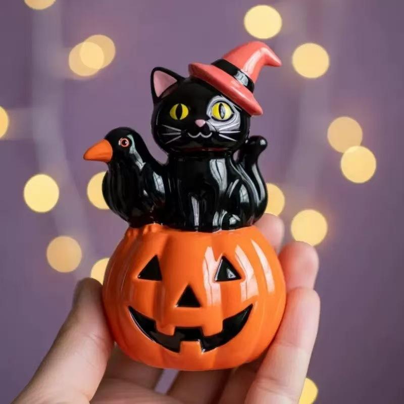 New Popular Halloween Cat Pumpkin Home Decoration Courtyard Hungry Oh Is Desktop Crafts Ornament Resin Model
