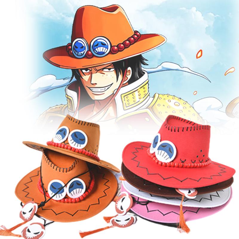 Anime One Piece Ace Jazz Hut Cosplay Hüte Luffy Ace Orange Cowboyhut Für Kinder Erwachsene Halloween Karneval Cosplay Zubehör