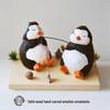 Hand-Carved Solid Wood Fishing Penguin Ornament – Cute Wooden Penguin Decoration
